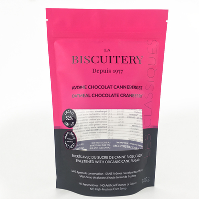 l'emballage debout de la poche 25g transparent tiennent la poche avec des écrous de biscuits de tirette