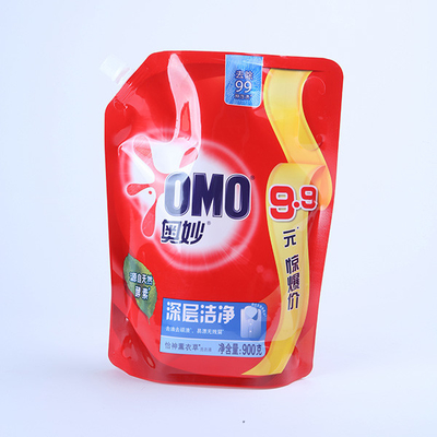 Doypack 60mic a jailli le support de liquide vers le haut de la poche d'emballage de poudre de détergent de blanchisserie de poches