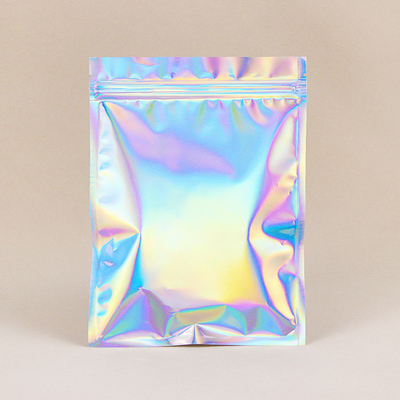 L'aluminium réutilisable brillant de petits sacs rescellables en plastique de preuve d'odeur met en sac le maquillage olographe
